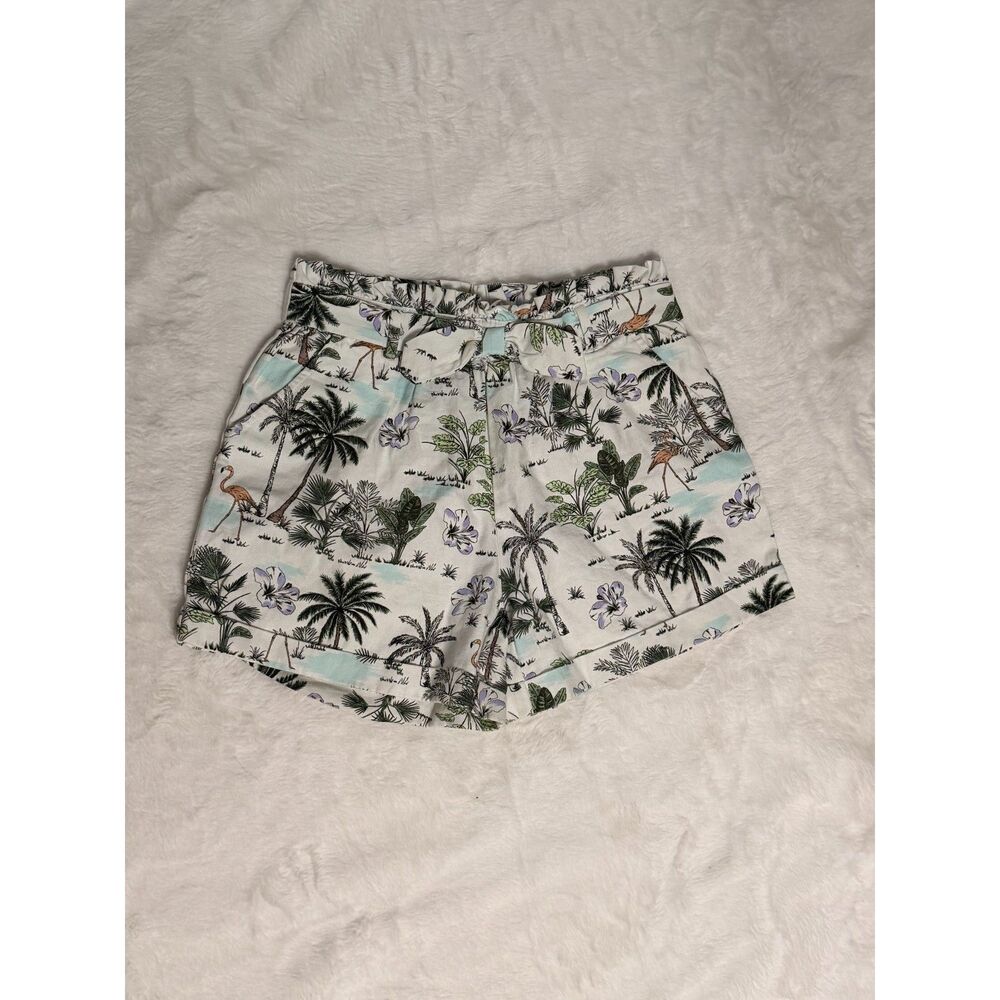 Janie and Jack White Tropical Palm Print Cotton Smocked Shorts Flamingo Girls 12